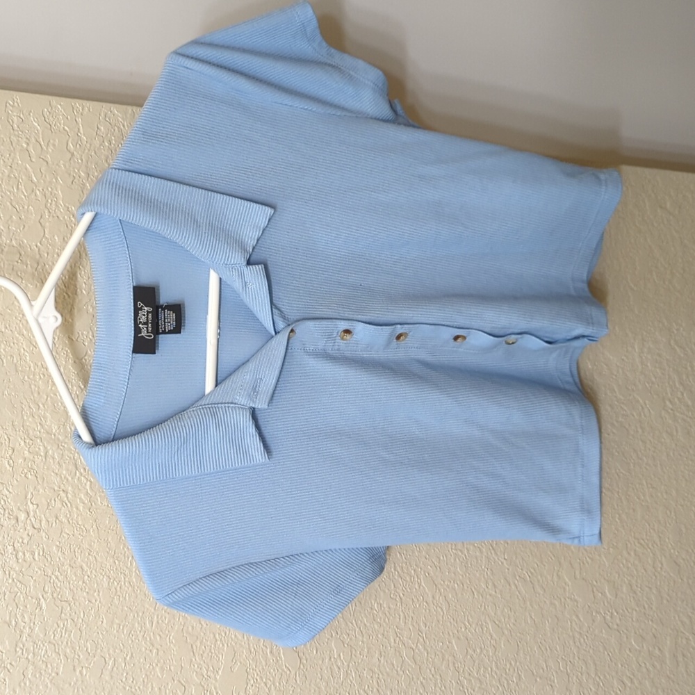 Just Polly button down collared crop top light blue